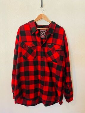 DIXXON Redrum Red and Black Buffalo Plaid Button-Down Shirt Size 3X